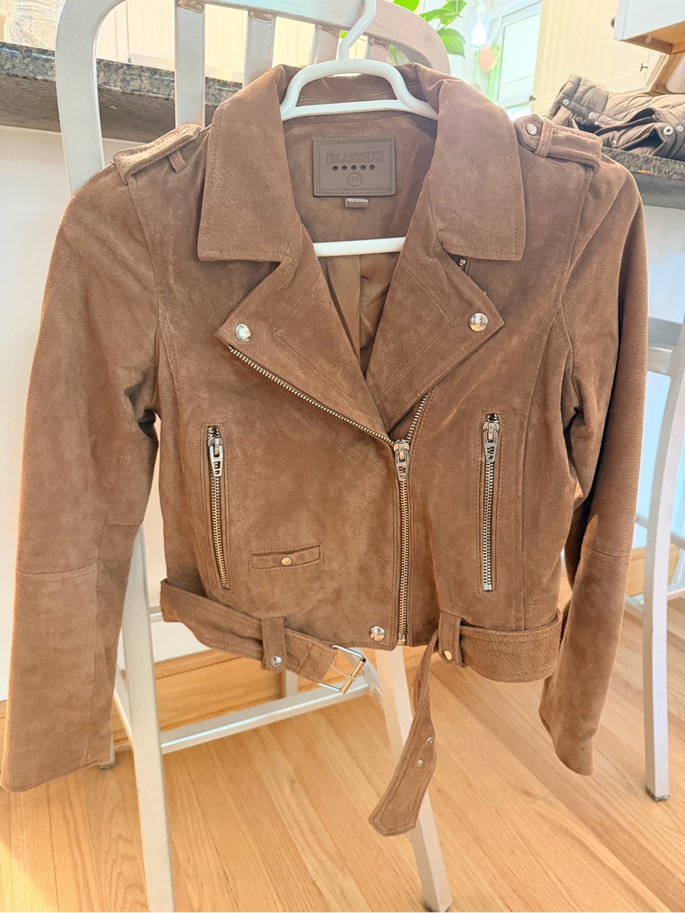 Blank NYC Suede Belted Moto Jacket - Brown